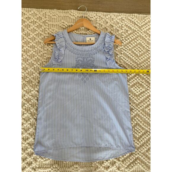 Betsey’s Boutique Blue White Stripe Embroidered Ruffle Tank Blouse Preppy Small - Picture 3 of 5